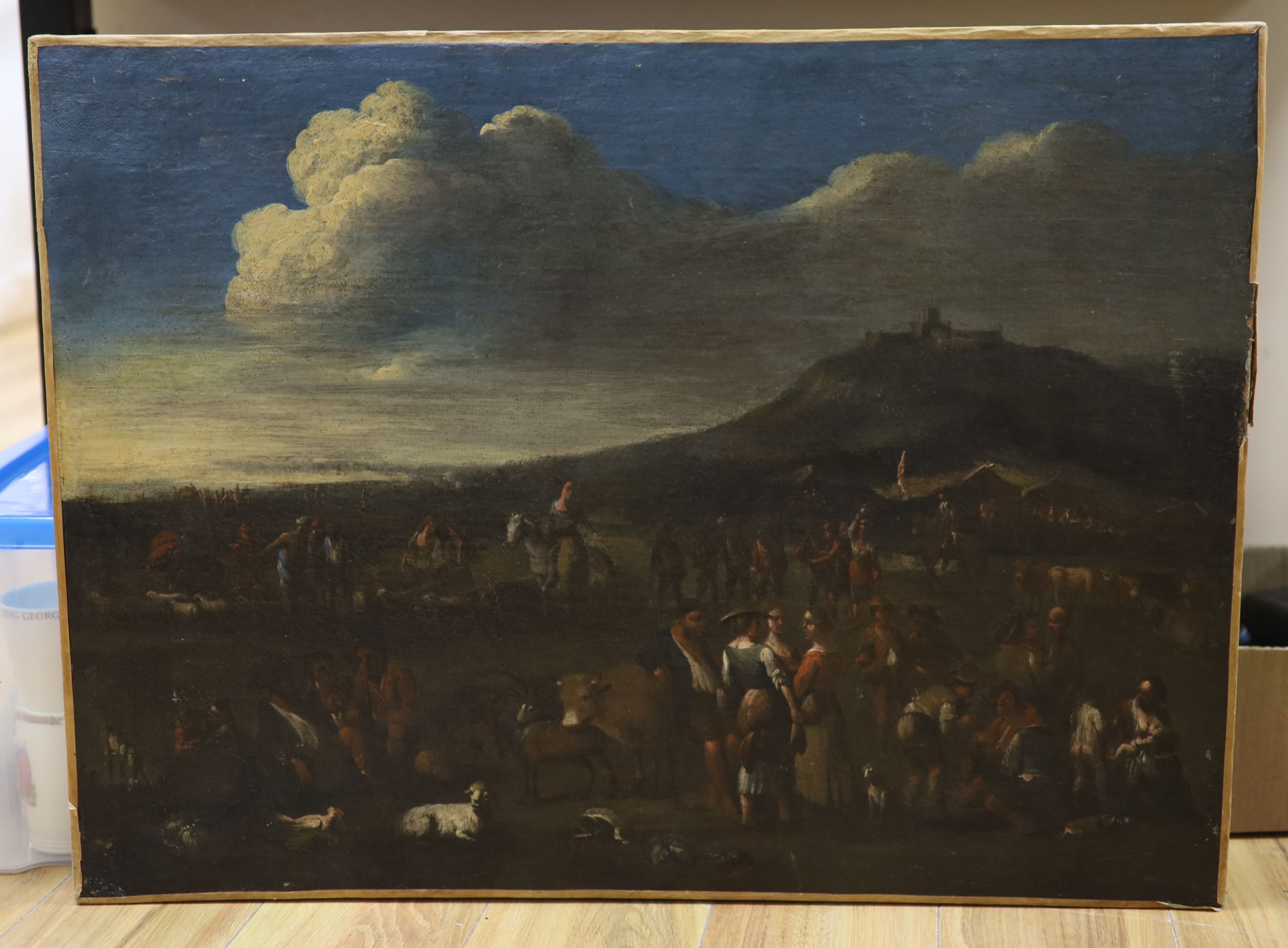 Italian School of the 18th century, entourage of Giuseppe Maria Crespi The return of the market, oil on canvas, unframed 23.75
